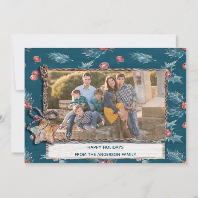 Christmas Holiday Rustic Star Berry Family Photo (Front)