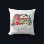 Christmas Holiday Rustic Vintage Truck Barn Farm Cushion<br><div class="desc">This design may be personalised in the area provided by changing the photo and/or text. Or it can be customised by clicking Personalise this Template and then choosing the click to customise further option and delete or change the colour of the background, add text, change the text colour or style,...</div>