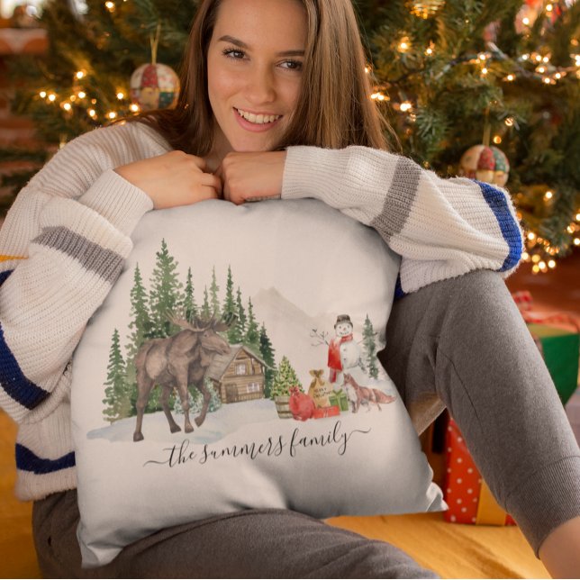 Christmas Holiday Rustic Woodland Moose Custom Cushion (Creator Uploaded)