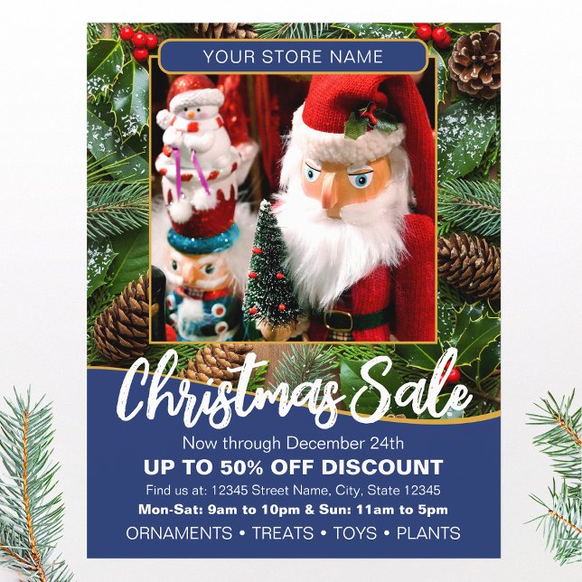 Christmas Holiday Sale Custom Photo Navy Business Flyer (Creator Uploaded)