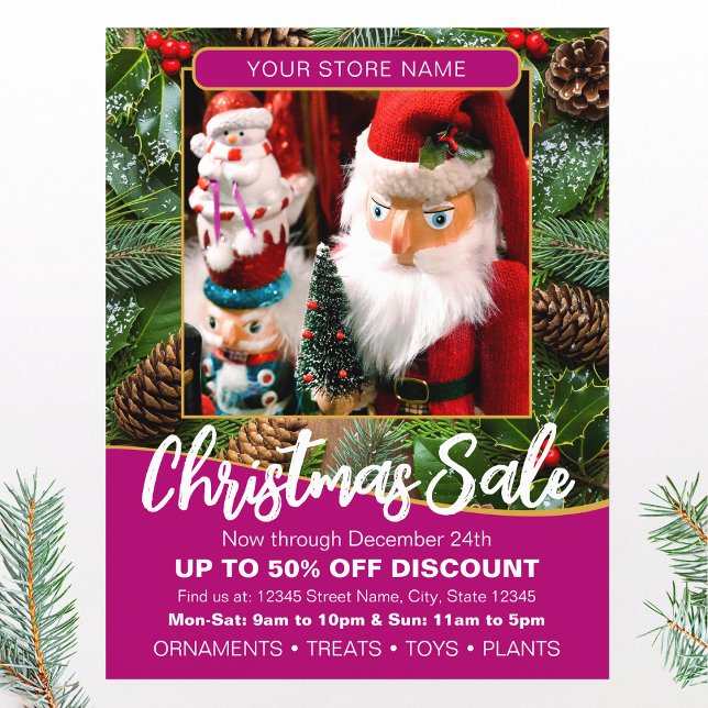 Christmas Holiday Sale Custom Photo Pink Business Flyer (Creator Uploaded)