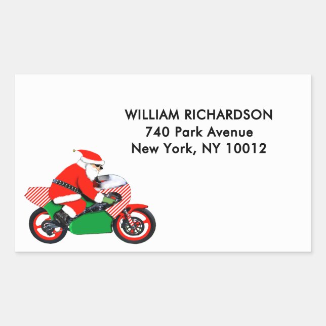 Christmas Holiday Santa Biker Address Labels (Front)