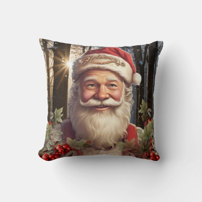 Christmas holiday Santa Claus snowy woodland Cushion (Front)