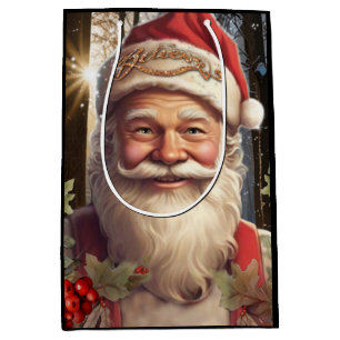 Christmas holiday Santa Claus snowy woodland Medium Gift Bag