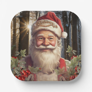 Christmas holiday Santa Claus snowy woodland Paper Plate