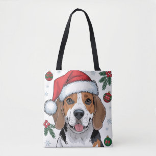 Christmas Holiday Santa Dog Beagle Tote Bag