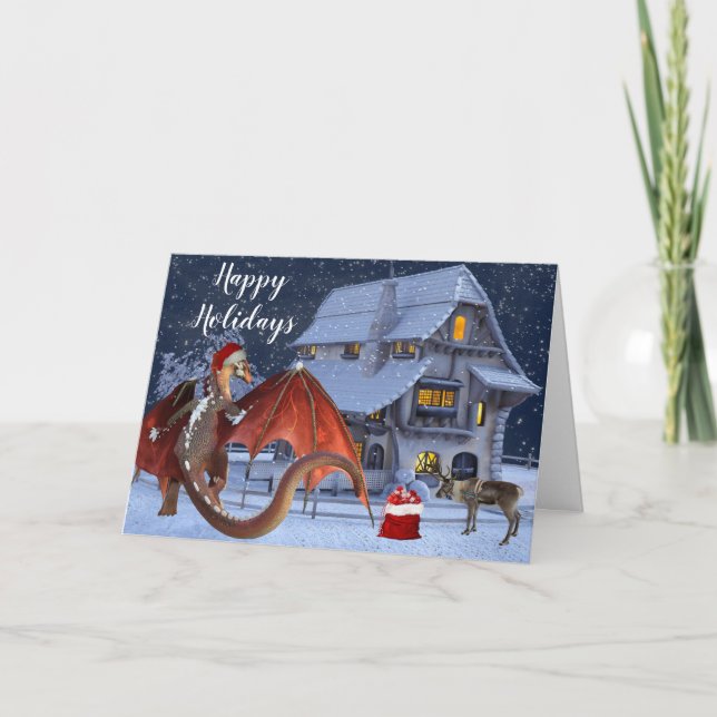 Christmas Holiday Santa Dragon  Card (Front)