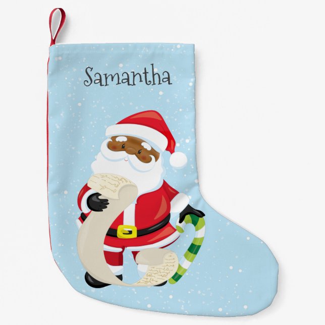 Christmas Holiday Santa Ethnic Personalised Small Christmas Stocking (Front)