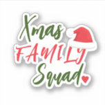 Christmas holiday Santa hat family squad script<br><div class="desc">Modern crimson green script xmas family squad festive sticker featuring a red heart and a Santa hat.</div>