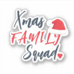 Christmas holiday Santa hat family squad script<br><div class="desc">Modern crimson navy script xmas family squad festive sticker featuring a red heart and a Santa hat.</div>