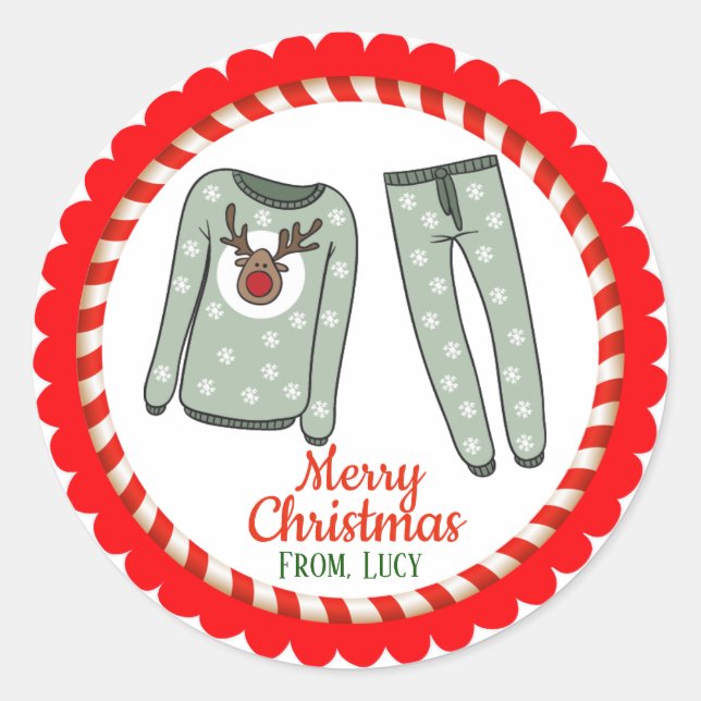 Christmas Holiday Santa Pyjamas Classic Round Sticker (Front)