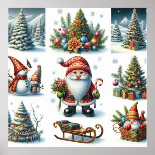 Christmas, Holiday, Santa, sledge, Christmas Tree Poster