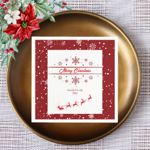 Christmas Holiday Santa Sleigh Snowflakes Napkin