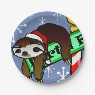 CHRISTMAS HOLIDAY SANTA SLOTH SLOTHMAS PAPER PLATE