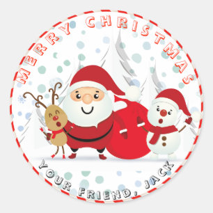 Christmas Holiday Santa snowman Classic Round Sticker