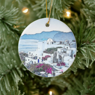 Christmas Holiday Santorini Greece Tourist  Ceramic Tree Decoration