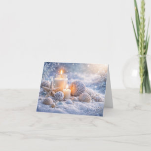 Christmas Holiday Seashells in the Snow and Candle Card