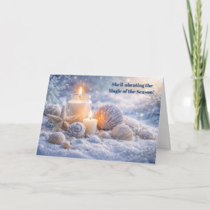 Christmas Holiday Seashells in the Snow and Candle Card