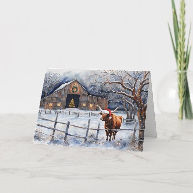 Christmas Holiday Seasons Cow Country Western Card (Front)