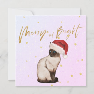 Christmas Holiday Siamese Cat Santa Merry Greeting