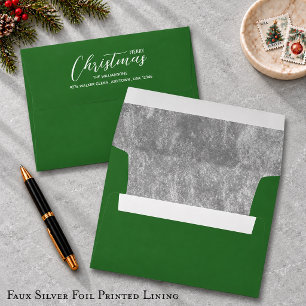 Christmas Holiday Silver Faux Foil Green Envelope