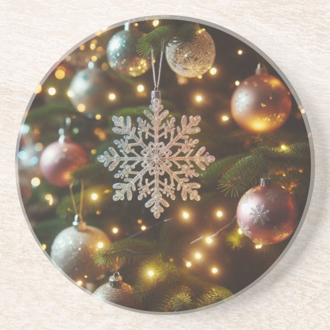 Christmas Holiday Silver Snowflake Ornaments  Coaster (Front)