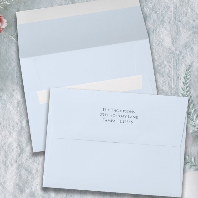 Christmas Holiday Simple Elegant Light Blue  Envelope (Light blue with return address printed on the back flap)