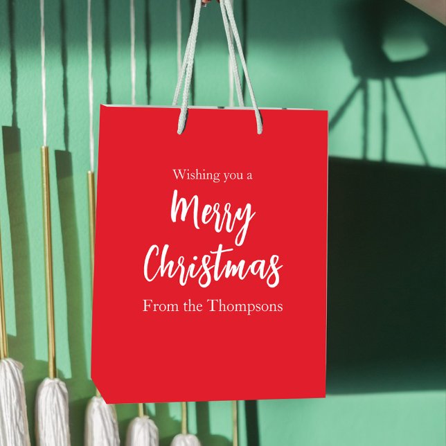 Christmas Holiday Simple Red Minimalist Cute  Medium Gift Bag (Simple Merry Christmas holiday custom gift bag)