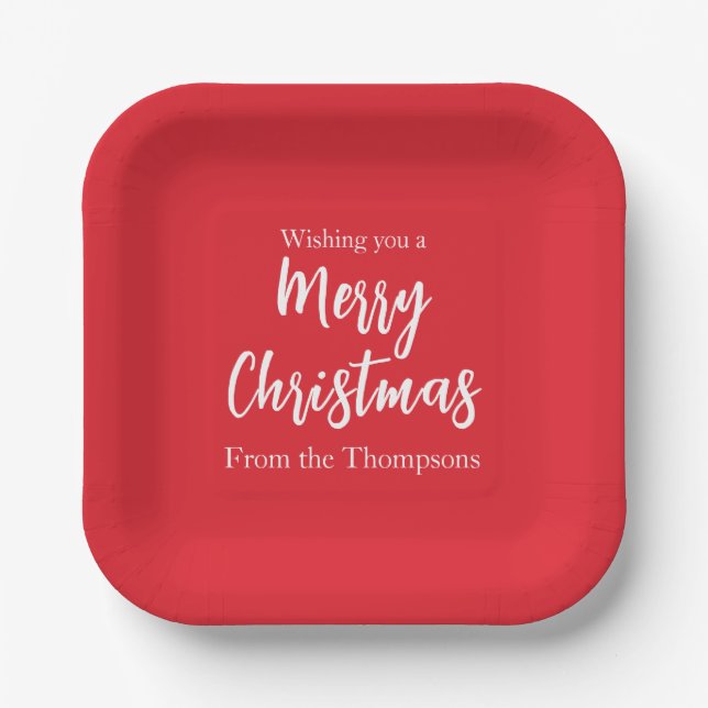 Christmas Holiday Simple Red Minimalist Cute Paper Plate (Front)