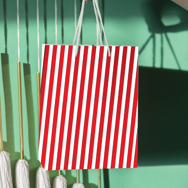 Christmas Holiday Simple Red Striped Festive Medium Gift Bag (Simple candy cane striped red and white gift bag.)