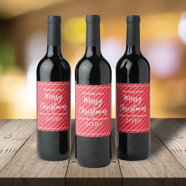 Christmas Holiday Simple Red Striped Minimalist  Wine Label (Creator Uploaded)