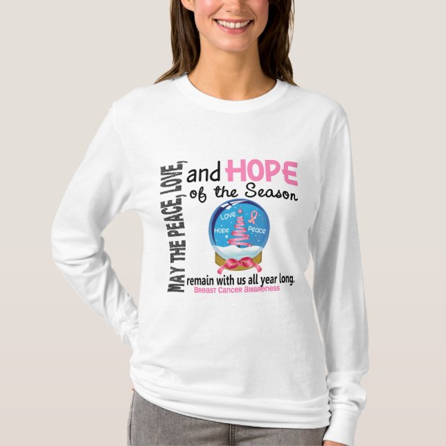 Christmas Holiday Snow Globe 1 Breast Cancer T-Shirt (Front)