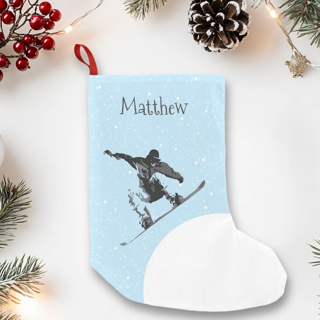 Christmas Holiday Snowboarding Personalised Snow Small Christmas Stocking (Creator Uploaded)