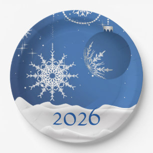 Christmas/ Holiday Snowflake, Snow 2026 Add Name Paper Plate