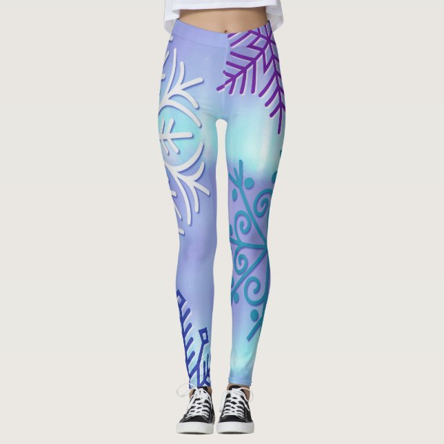 Christmas Holiday Snowflake Winter Art Leggings (Front)