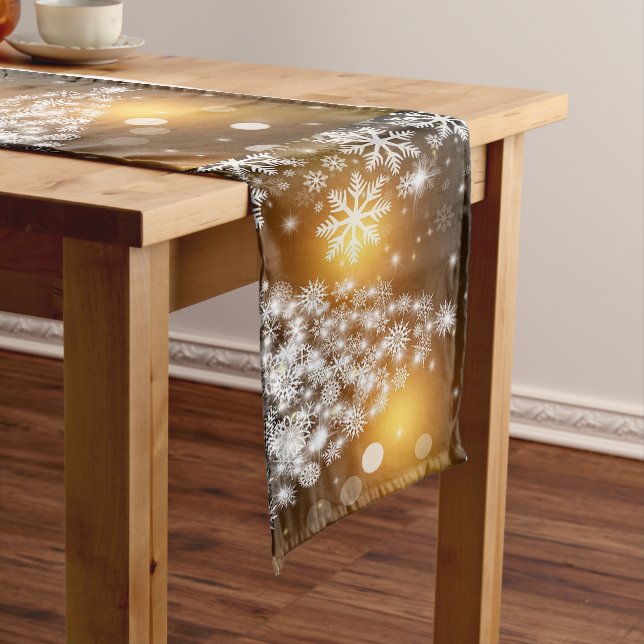 Christmas, Holiday, Snowflakes, Gold, Sparkle Medium Table Runner (In Situ)