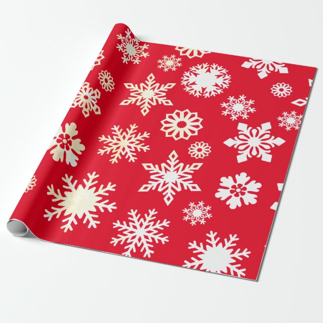 Christmas Holiday Snowflakes Pattern Red Wrapping Paper (Unrolled)