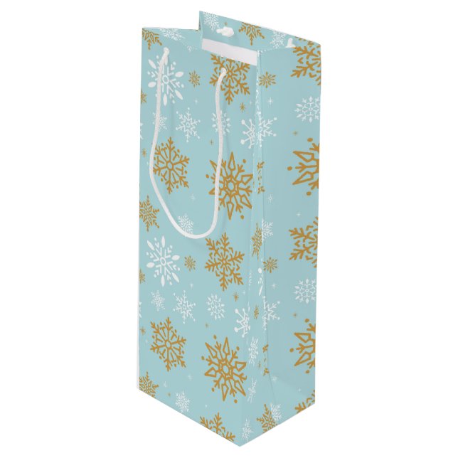 Christmas Holiday Snowflakes Wine Gift Bag (Front Angled)