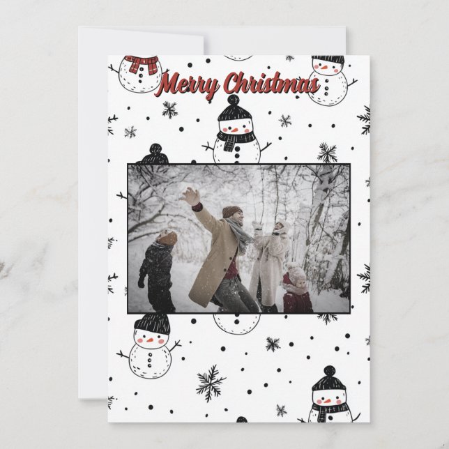 Christmas Holiday Snowman Flake Photo Card Minimal (Front)