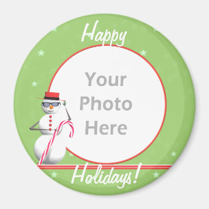 Christmas Holiday Snowman (round) (photo frame) Magnet