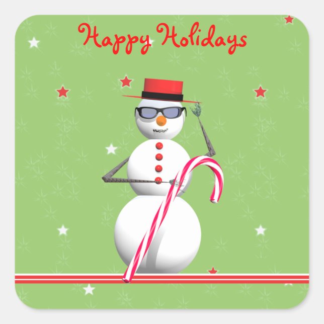 Christmas Holiday Snowman Square Sticker (Front)