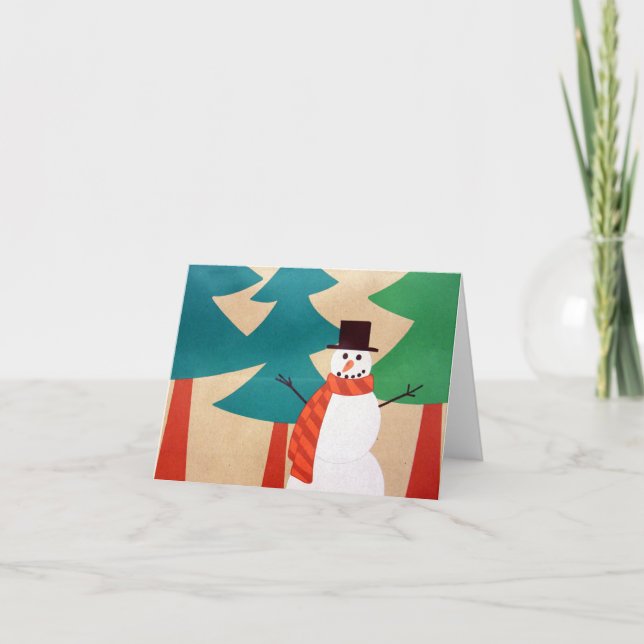 Christmas Holiday Snowman & Trees Card (Front)