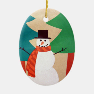 Christmas Holiday Snowman & Trees Ceramic Tree Decoration