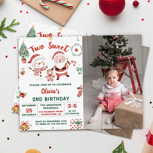 Christmas Holiday Snowman Two Sweet  2nd Birthday Invitation (Creator Uploaded)