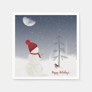 Christmas Holiday Snowman with star Napkin