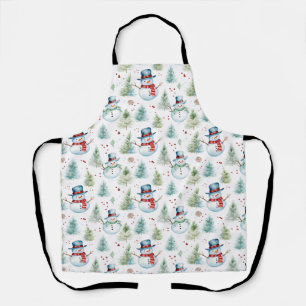 Christmas Holiday Snowmen Seamless Pattern Apron