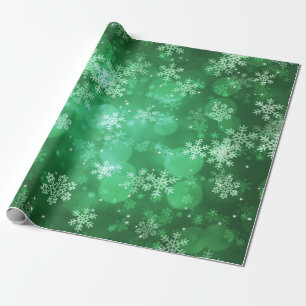 Christmas Holiday Sparkles & Snowflakes Green Wrapping Paper