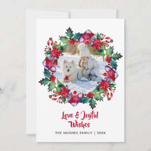 Christmas Holiday Stocking Floral Wreath Photo Card