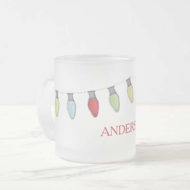 Christmas Holiday String Lights Fun Festive Simple Frosted Glass Coffee Mug (Front Left)