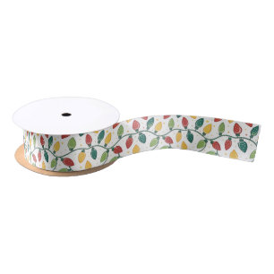 Christmas Holiday String Lights Pattern Satin Ribbon